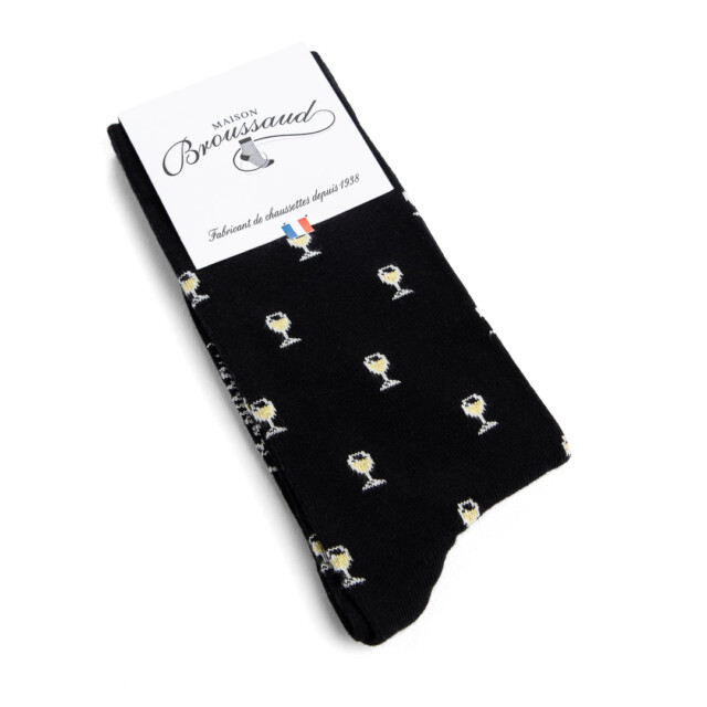 Maison Broussaud - Les Epicuriens 2 - chaussettes homme - coton noir – 43/46 / Noir Blanc