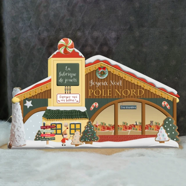 L’Atelier BABY’SPHERE - La fabrique à jouets du Père Noël – Décor de Noël artisanal en toile et bois