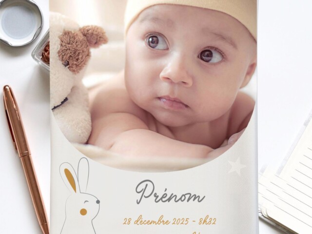 customall - Protège carnet de santé bébé personnalisé – Thème Lapin & Étoiles – Fabrication française – Oui