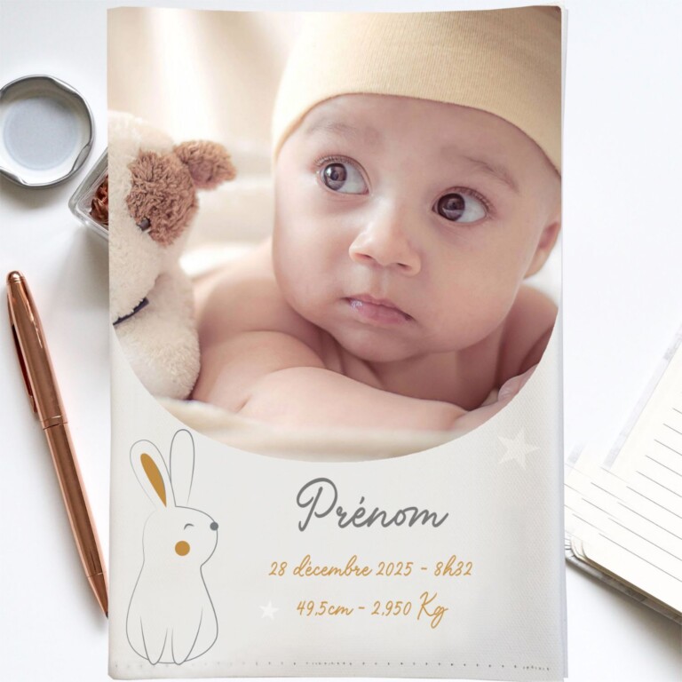 customall - Protège carnet de santé bébé personnalisé – Thème Lapin & Étoiles – Fabrication française – Oui