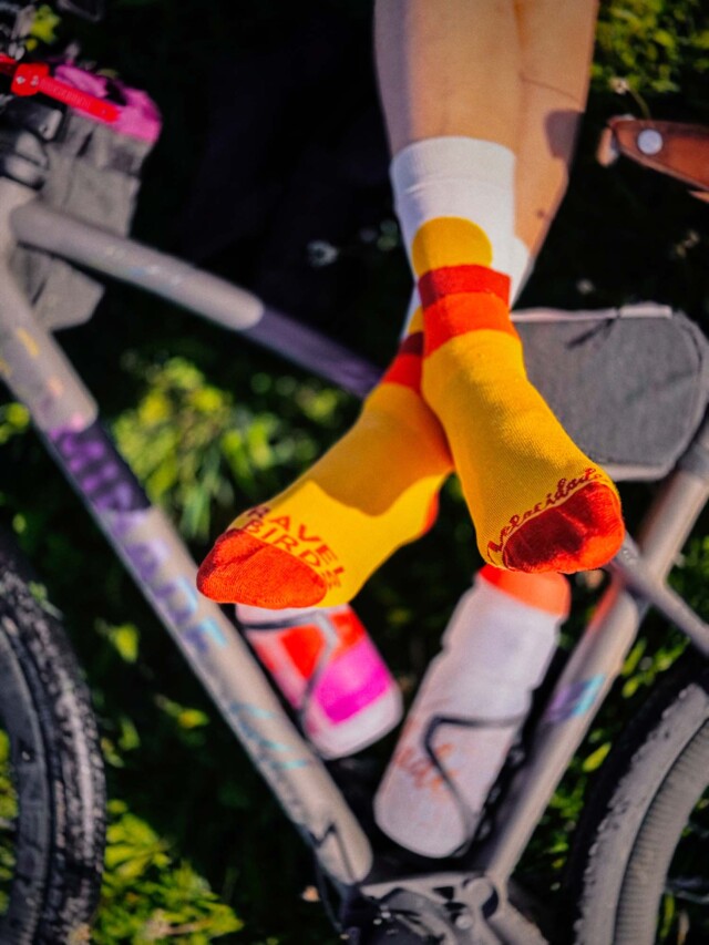 Atelier Velocidade - Chaussettes Velocidade X Gravel Birds – Écru/Jaune/Orange / 36-40