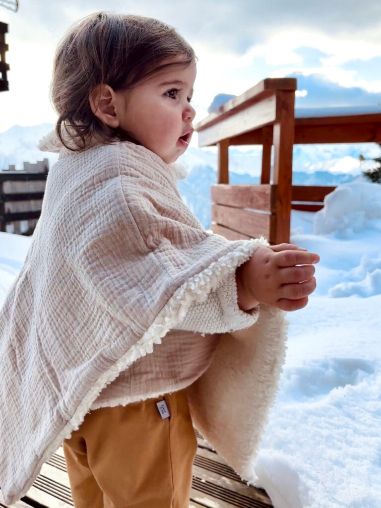 Petit Pote - Poncho bébé enfant coton bio / Doublure écrue – Taille unique / Ecru