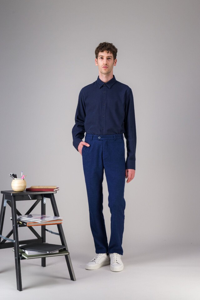 JAGVI. Rive Gauche - Pantalon city coton laine stretch bleu