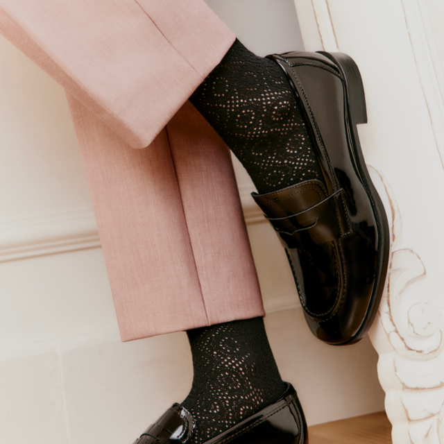 Maison Broussaud - La dentelle - chaussettes femme - coton noir – 39/41 / NOIR