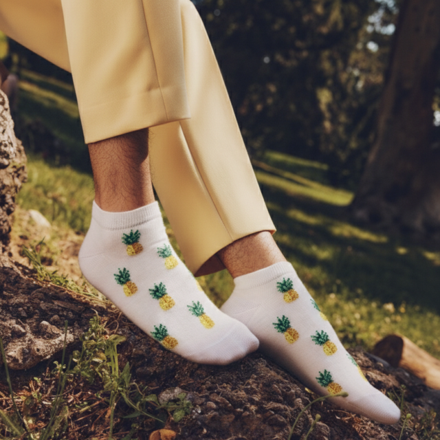 Maison Broussaud - Les invisibles ananas - chaussettes homme - coton écru – 43/46 / ECRU