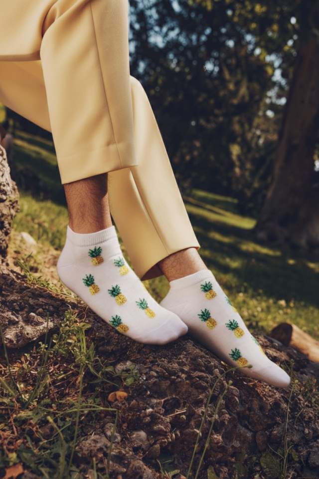 Maison Broussaud - Les invisibles ananas - chaussettes homme - coton écru – 43/46 / ECRU