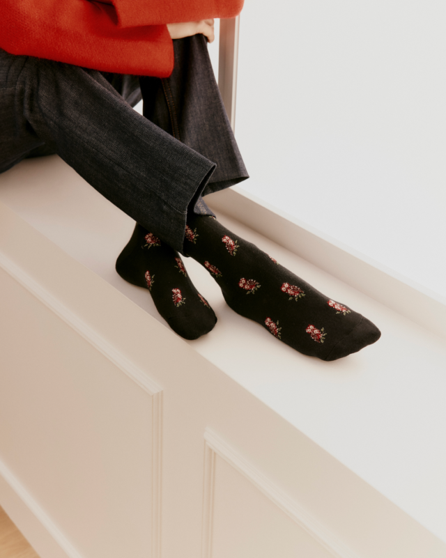 Maison Broussaud - Les chouettes - chaussettes femme - coton noir – 39/41 / NOIR