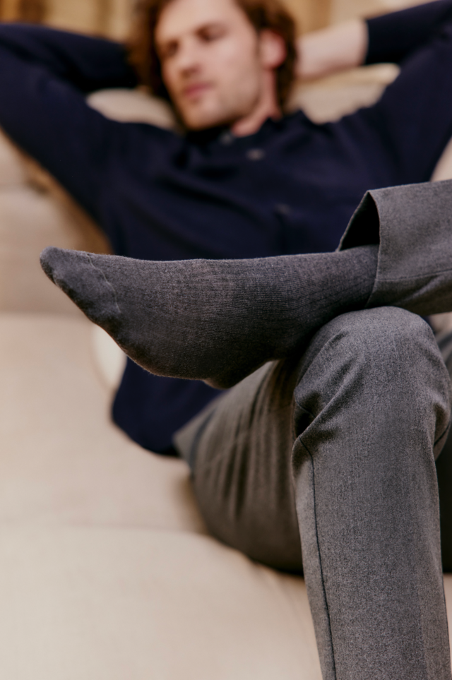 Maison Broussaud - Les côtelées fines - chaussettes homme - coton anthracite – 43/46 / ANTHRACITE