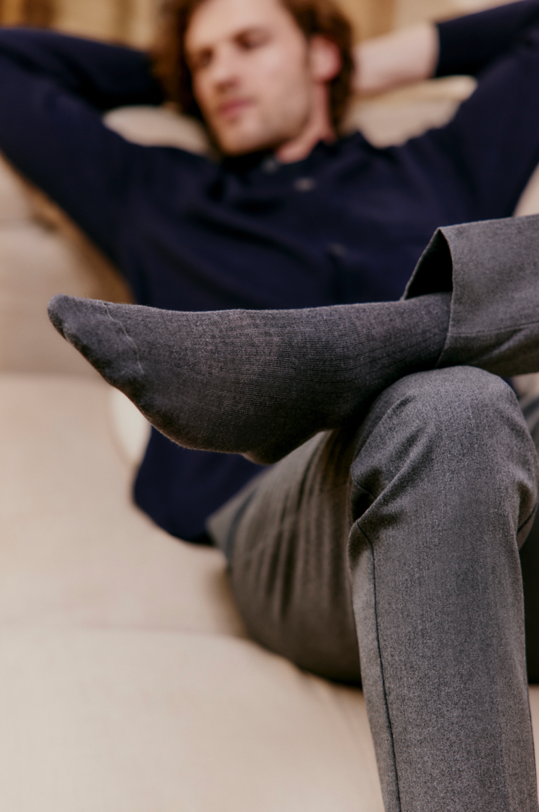 Maison Broussaud - Les côtelées fines - chaussettes homme - coton anthracite – 43/46 / ANTHRACITE