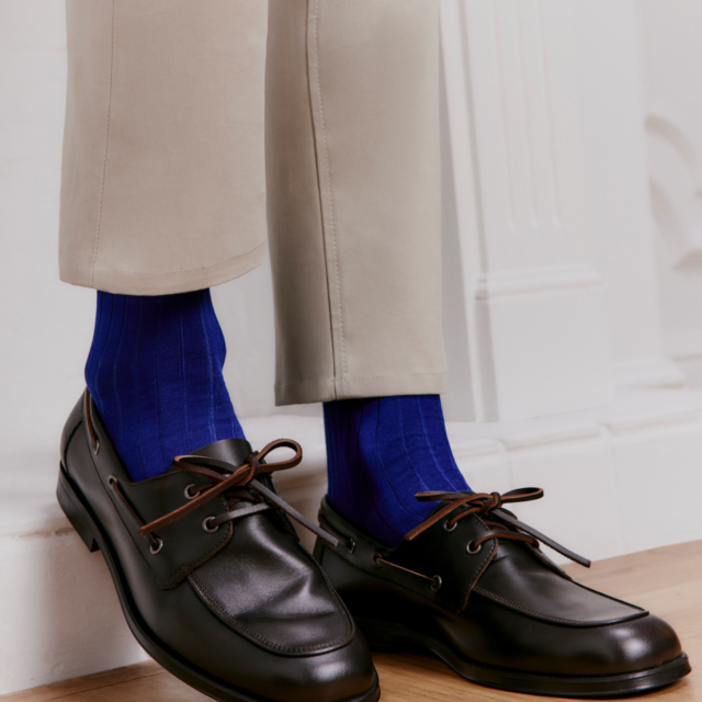 Maison Broussaud - Les fils d'Ecosse - chaussettes homme - coton bleu – 43/46 / BLEU
