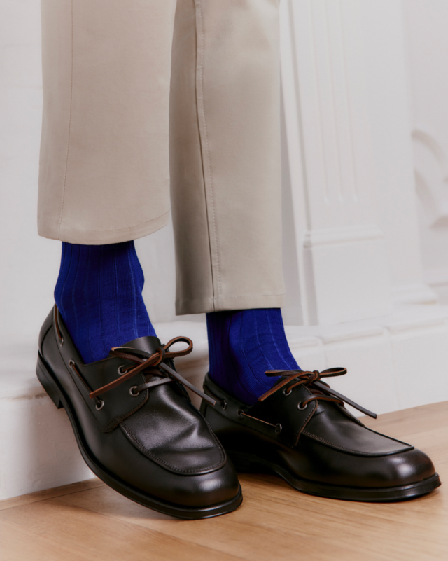 Maison Broussaud - Les fils d'Ecosse - chaussettes homme - coton bleu – 43/46 / BLEU