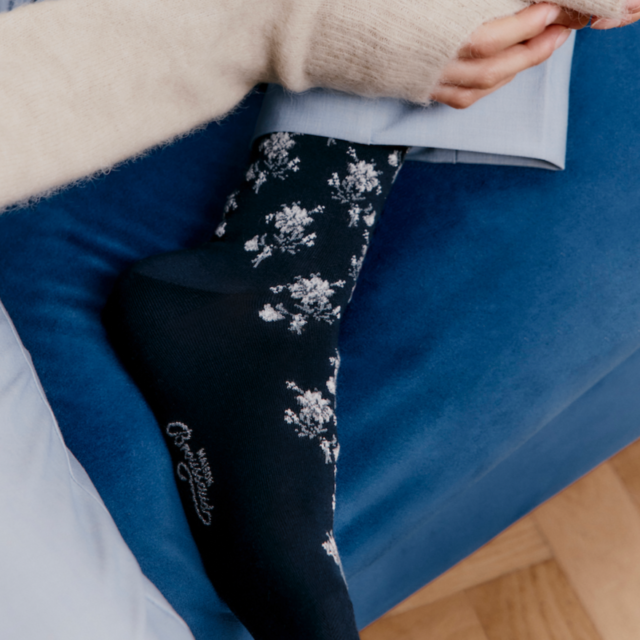 Maison Broussaud - Les fleurs - chaussettes femme - coton marine – 39/41 / MARINE