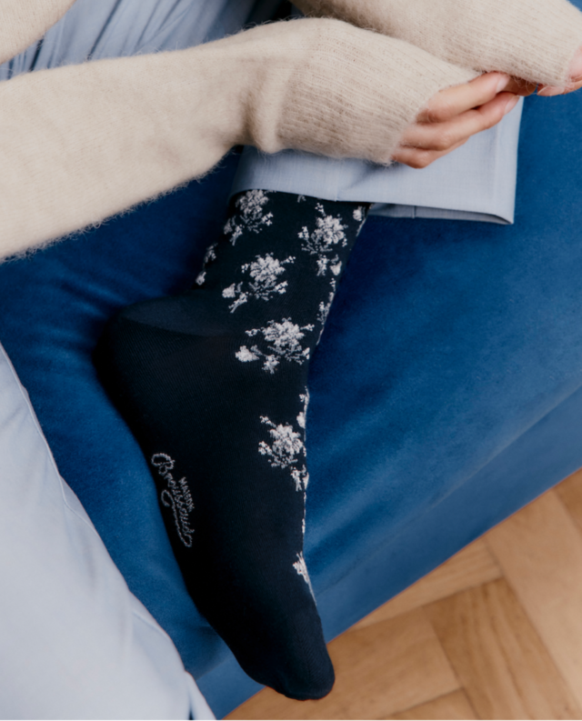 Maison Broussaud - Les fleurs - chaussettes femme - coton marine – 39/41 / MARINE