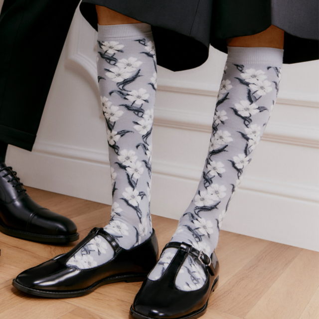 Maison Broussaud - Les mi-bas fleurs - chaussettes femme - coton pluie – 39/41 / PLUIE