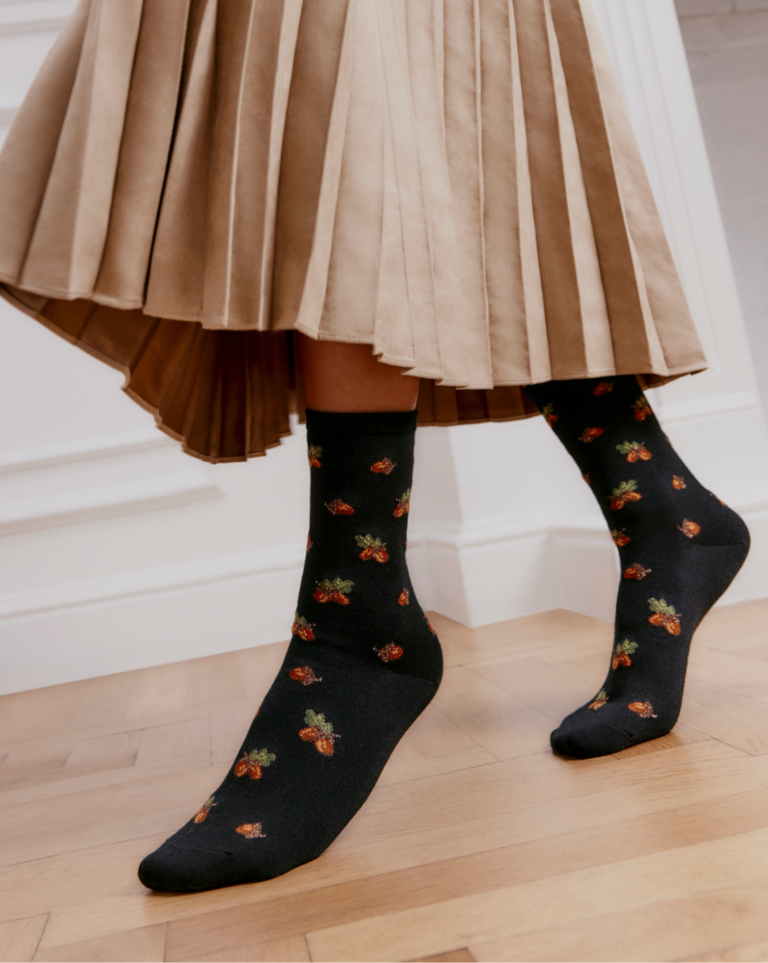 Maison Broussaud - Glands - chaussettes femme - laine noire – 39/41 / NOIR