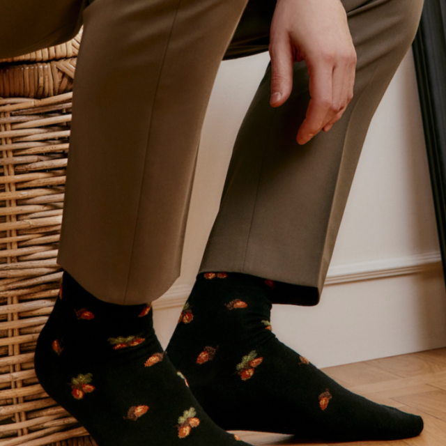 Maison Broussaud - Glands - chaussettes homme - laine noire – 47/50 / NOIR