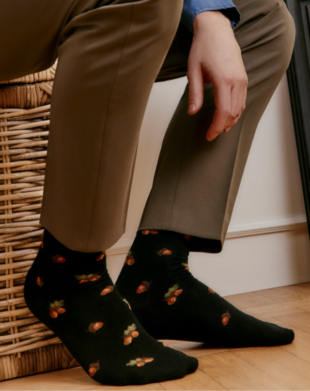Maison Broussaud - Glands - chaussettes homme - laine noire – 47/50 / NOIR