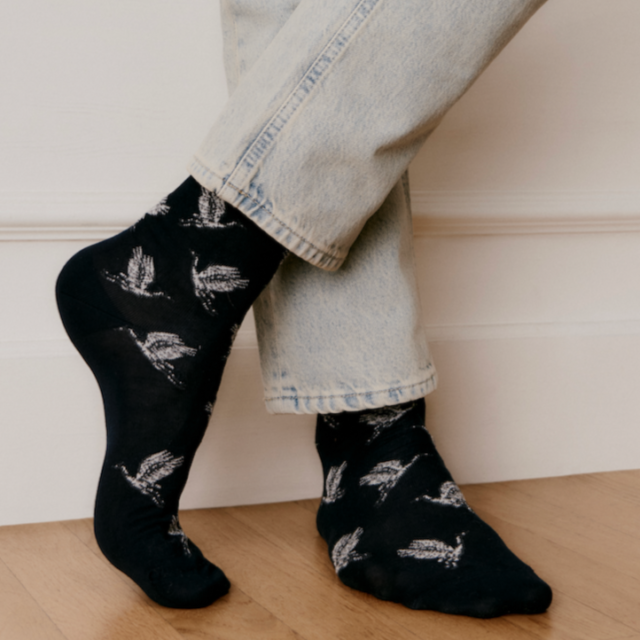 Maison Broussaud - Les oiseaux - chaussettes homme - coton marine – 39/42 / MARINE/GIRS