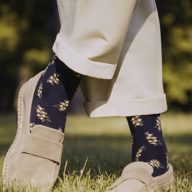 Maison Broussaud - Les olives - chaussettes homme - coton marine – 43/46 / MARINE