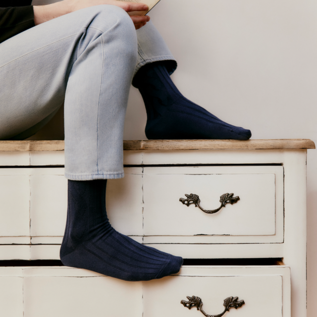 Maison Broussaud - Les Torsades - chaussettes homme - laine marine – 43/46 / MARINE