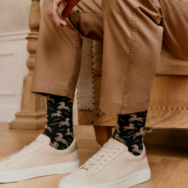 Maison Broussaud - Les zèbres - chaussettes homme - coton noir – 43/46 / NOIR