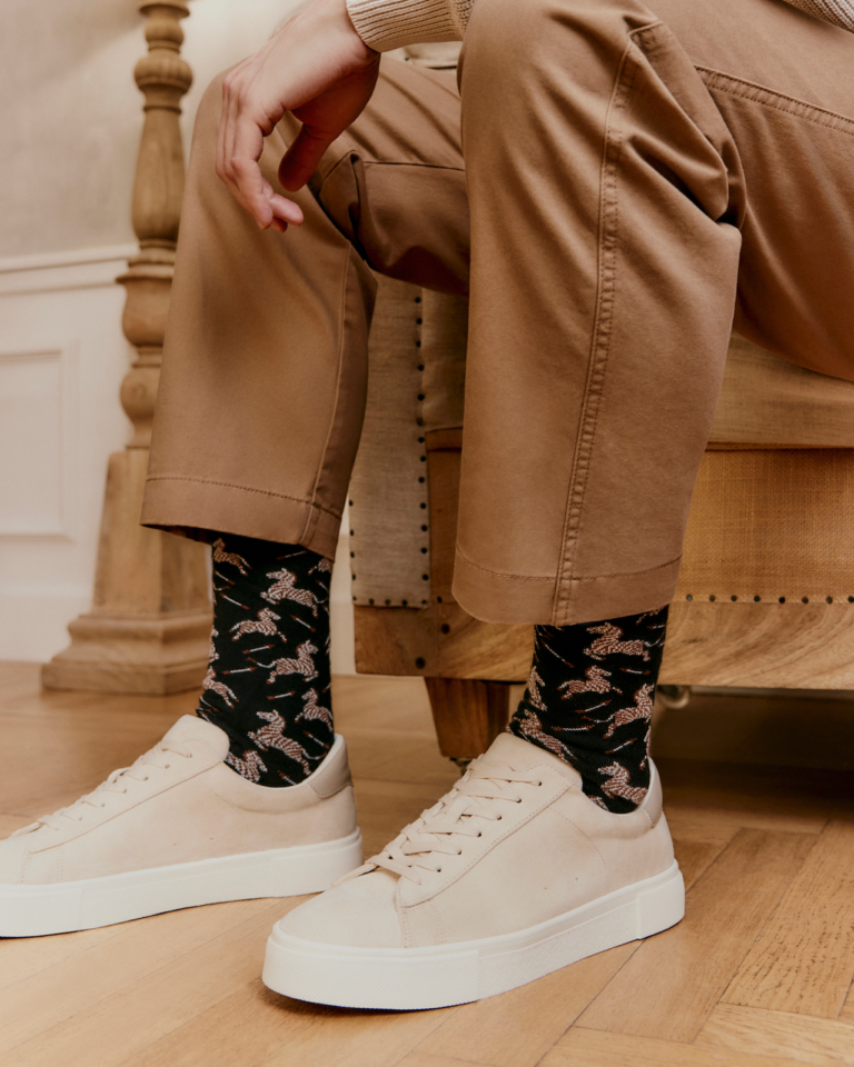 Maison Broussaud - Les zèbres - chaussettes homme - coton noir – 43/46 / NOIR