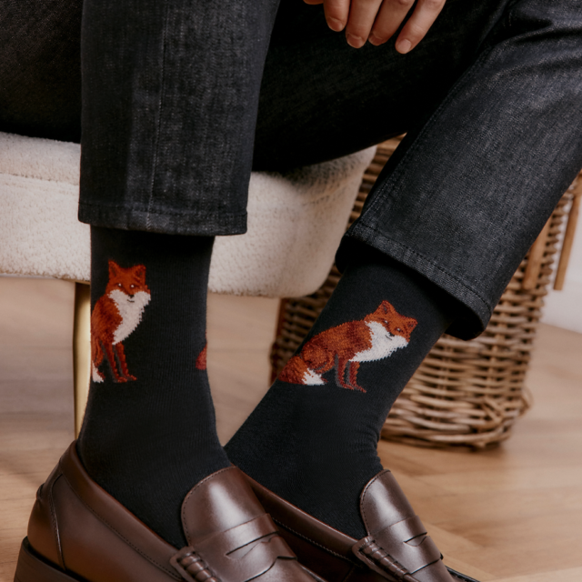 Maison Broussaud - Renard - chaussettes homme - coton noir – 39/42 / NOIR