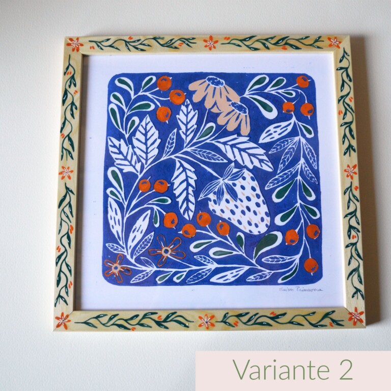 Maison Primavera - Linogravure peinte - Jardin fleuri – Variante 2