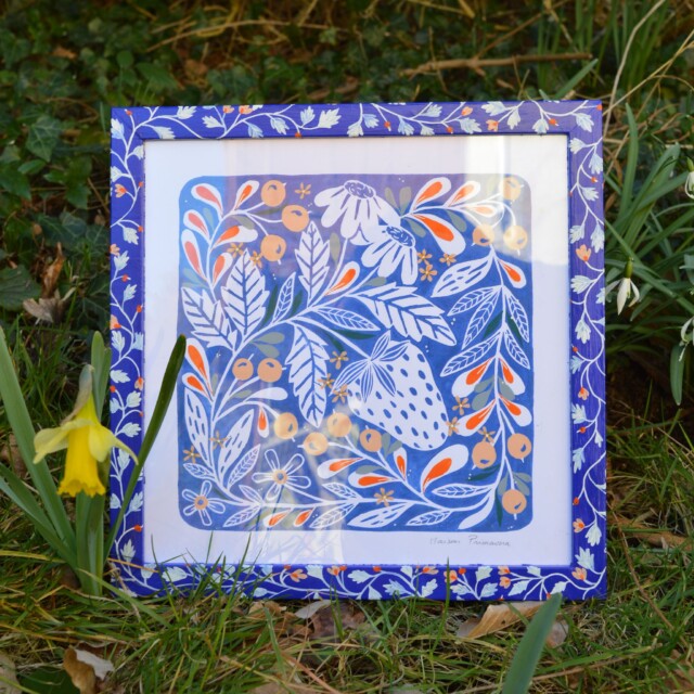 Maison Primavera - Linogravure peinte - Jardin fleuri – Variante 2