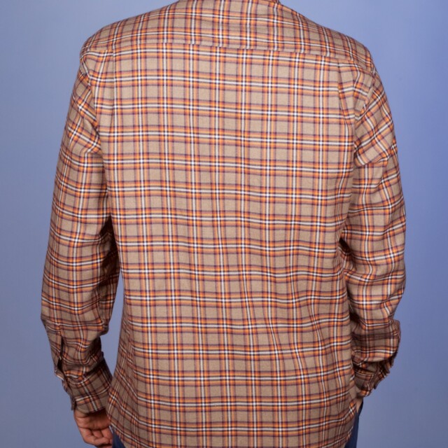 La Chemise Française - Chemise Flanelle Carreaux Camel/Orange - Col Boutonné – 2XL