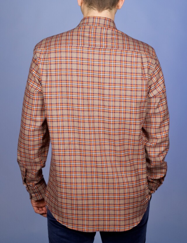 La Chemise Française - Chemise Flanelle Carreaux Camel/Orange - Col Boutonné – 2XL