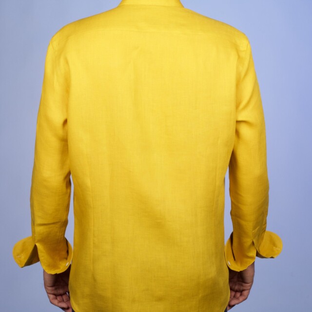 La Chemise Française - Chemise Lin Normand Jaune Moutarde - Col Souple – 2XL