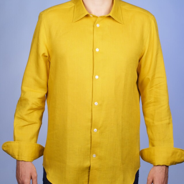 La Chemise Française - Chemise Lin Normand Jaune Moutarde - Col Souple – 2XL