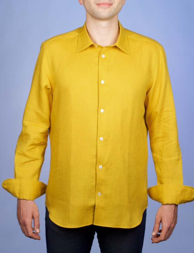 La Chemise Française - Chemise Lin Normand Jaune Moutarde - Col Souple – 2XL