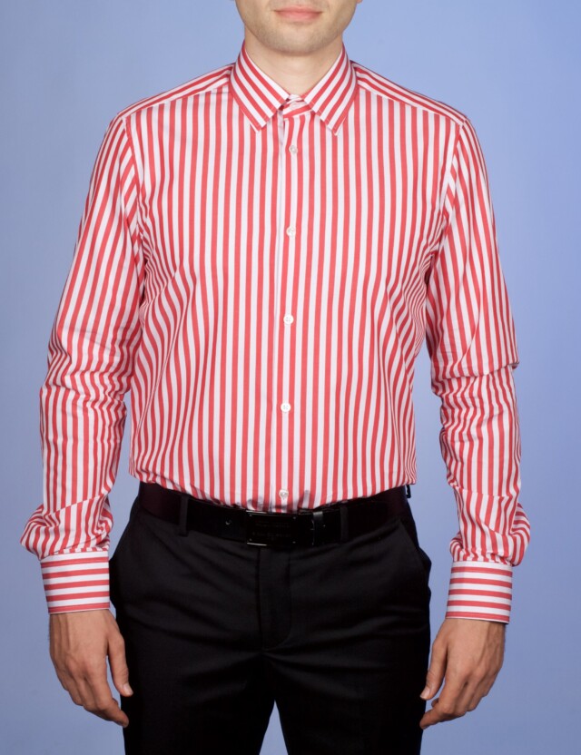 La Chemise Française - Chemise Rayure Bâton Rouge 7mm - Petit Col Français – 45