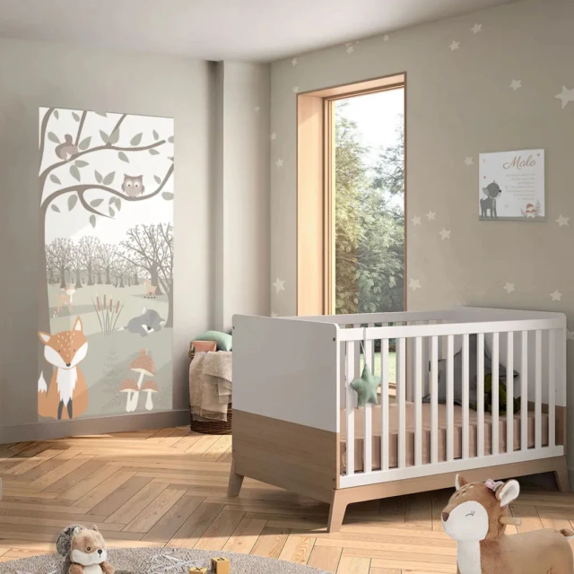 Atelier Baby'Sphère - Lé de papier peint panoramique "Fenêtre sur la forêt enchantée" – Vertical : 91cm x 2m40 de hauteur
