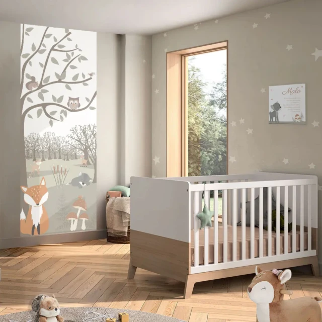 Atelier Baby'Sphère - Lé de papier peint panoramique "Fenêtre sur la forêt enchantée" – Vertical : 91cm x 2m40 de hauteur