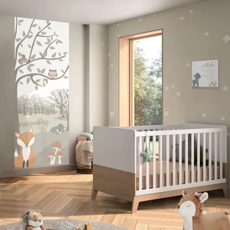 Atelier Baby'Sphère - Lé de papier peint panoramique "Fenêtre sur la forêt enchantée" – Vertical : 91cm x 2m40 de hauteur