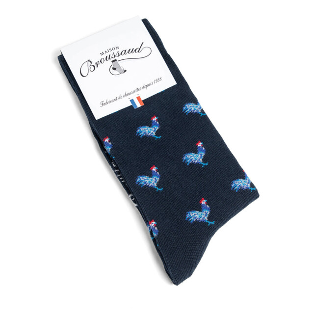 Maison Broussaud - Les Coqs - chaussettes homme - coton marine – 43/46 / Marine