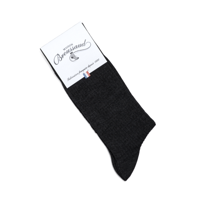 Maison Broussaud - Les côtelées fines - chaussettes homme - coton anthracite – 43/46 / ANTHRACITE