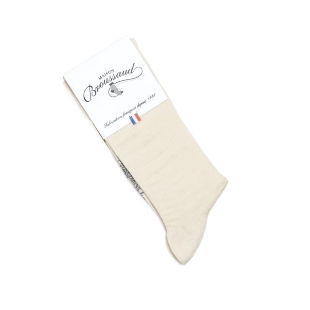 Maison Broussaud - Les côtelées fines - chaussettes homme - coton écru – 43/46 / ECRU