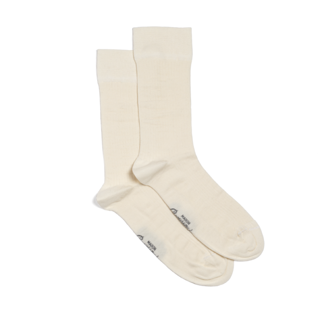 Maison Broussaud - Les côtelées fines - chaussettes homme - coton écru – 43/46 / ECRU