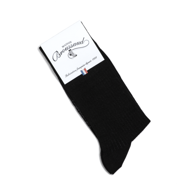 Maison Broussaud - Les côtelées fines - chaussettes homme - coton noir – 43/46 / NOIR