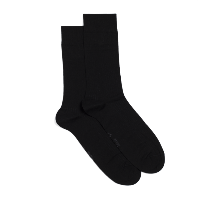 Maison Broussaud - Les côtelées fines - chaussettes homme - coton noir – 43/46 / NOIR