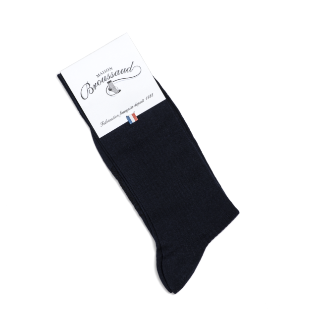 Maison Broussaud - Les Côtelées Fines - chaussettes homme - coton marine – 43/46 / Marine