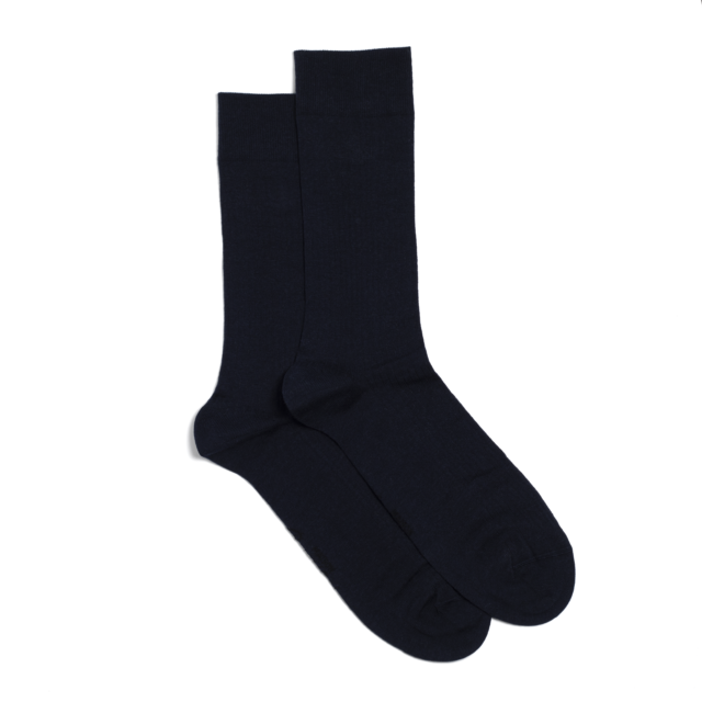 Maison Broussaud - Les Côtelées Fines - chaussettes homme - coton marine – 43/46 / Marine
