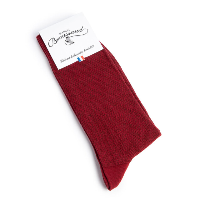 Maison Broussaud - Les Mailles Piquées - chaussettes homme - coton bordeaux – 43/46 / Bordeaux