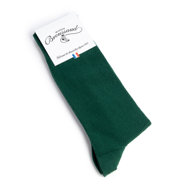 Maison Broussaud - Les Mailles Piquées - chaussettes homme - coton vert – 39/42 / Vert