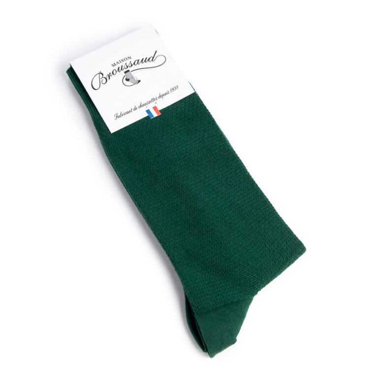 Maison Broussaud - Les Mailles Piquées - chaussettes homme - coton vert – 39/42 / Vert