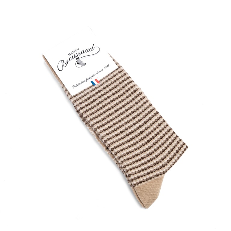 Maison Broussaud - Les Mailles Fantaisies - chaussettes homme - coton beige – 43/46 / BEIGE